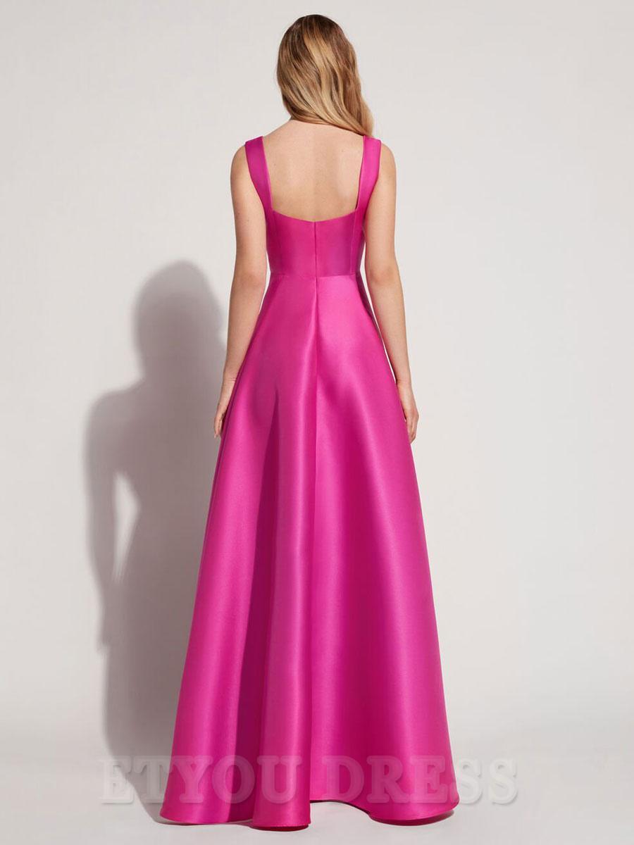 A-Line Square Neck Satin Floor-Length Formal Party Dresses formal dress evening gown Wedding Guest Dresses Prom Dress